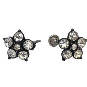 Vintage NEMO signed rhinestone floral figural Japanned screw back earrings